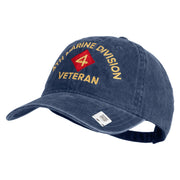 4th Marine Division Veteran Embroidered Washed Solid Pigment Dyed Cotton Twill Brass Buckle Cap - Navy OSFM