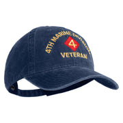 4th Marine Division Veteran Embroidered Washed Solid Pigment Dyed Cotton Twill Brass Buckle Cap - Navy OSFM