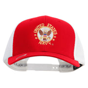 Licensed US Navy Circle Emblem Embroidered Flexfit 2 Tone Mesh Cap - Red-White OSFM