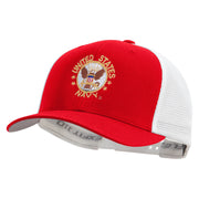 Licensed US Navy Circle Emblem Embroidered Flexfit 2 Tone Mesh Cap - Red-White OSFM