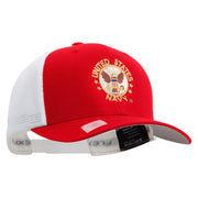 Licensed US Navy Circle Emblem Embroidered Flexfit 2 Tone Mesh Cap - Red-White OSFM