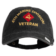 4th Marine Division Veteran Embroidered Washed Solid Pigment Dyed Cotton Twill Brass Buckle Cap - Black OSFM