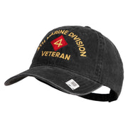 4th Marine Division Veteran Embroidered Washed Solid Pigment Dyed Cotton Twill Brass Buckle Cap - Black OSFM