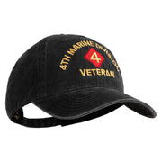 4th Marine Division Veteran Embroidered Washed Solid Pigment Dyed Cotton Twill Brass Buckle Cap - Black OSFM