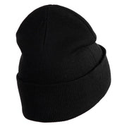Large Silver Star of David Iron on Patched 12 Inch Long Knitted Beanie - Black OSFM