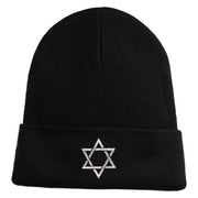 Large Silver Star of David Iron on Patched 12 Inch Long Knitted Beanie - Black OSFM