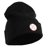 Baseball Sport Iron on Patched 12 Inch Long Knitted Beanie - Black OSFM