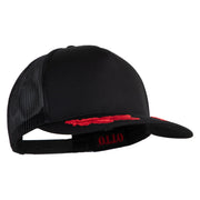 Scrambled Eggs Red Patched Solid Cotton Twill 5 panel Mesh Back Cap - Black OSFM