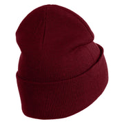 Large Silver Star of David Iron on Patched 12 Inch Long Knitted Beanie - Maroon OSFM