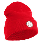 Baseball Sport Iron on Patched 12 Inch Long Knitted Beanie - Red OSFM