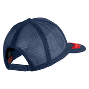 Scrambled Eggs Red Patched Solid Cotton Twill 5 panel Mesh Back Cap - Navy OSFM