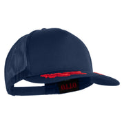 Scrambled Eggs Red Patched Solid Cotton Twill 5 panel Mesh Back Cap - Navy OSFM