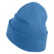 Large Silver Star of David Iron on Patched 12 Inch Long Knitted Beanie - Sky Blue OSFM