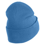 Large Silver Star of David Iron on Patched 12 Inch Long Knitted Beanie - Sky Blue OSFM