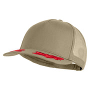 Scrambled Eggs Red Patched Solid Cotton Twill 5 panel Mesh Back Cap - Khaki OSFM