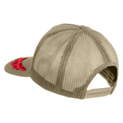 Scrambled Eggs Red Patched Solid Cotton Twill 5 panel Mesh Back Cap - Khaki OSFM
