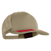 Scrambled Eggs Red Patched Solid Cotton Twill 5 panel Mesh Back Cap - Khaki OSFM