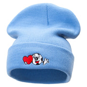 Soccer Love Embroidered 12 Inch Long Knitted Beanie - Sky-Blue OSFM