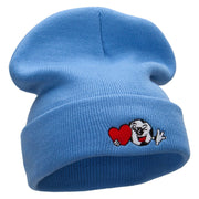 Soccer Love Embroidered 12 Inch Long Knitted Beanie - Sky-Blue OSFM