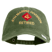 4th Marine Division Retired Embroidered Washed Solid Pigment Dyed Cotton Twill Brass Buckle Cap - Olive OSFM