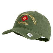 4th Marine Division Retired Embroidered Washed Solid Pigment Dyed Cotton Twill Brass Buckle Cap - Olive OSFM