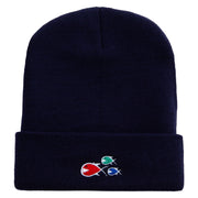 Fish Flock Gang Embroidered 12 Inch Solid Long Beanie Made in USA - Navy OSFM