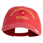 4th Marine Division Retired Embroidered Washed Solid Pigment Dyed Cotton Twill Brass Buckle Cap - Red OSFM