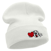 Soccer Love Embroidered 12 Inch Long Knitted Beanie - White OSFM