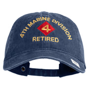 4th Marine Division Retired Embroidered Washed Solid Pigment Dyed Cotton Twill Brass Buckle Cap - Navy OSFM