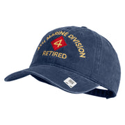 4th Marine Division Retired Embroidered Washed Solid Pigment Dyed Cotton Twill Brass Buckle Cap - Navy OSFM