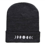 Moon Phases Embroidered Long Beanie Made in USA