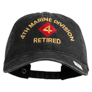 4th Marine Division Retired Embroidered Washed Solid Pigment Dyed Cotton Twill Brass Buckle Cap - Black OSFM