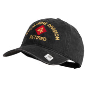 4th Marine Division Retired Embroidered Washed Solid Pigment Dyed Cotton Twill Brass Buckle Cap - Black OSFM