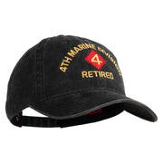 4th Marine Division Retired Embroidered Washed Solid Pigment Dyed Cotton Twill Brass Buckle Cap - Black OSFM