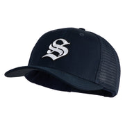 Old English White S Patched Cotton Deluxe Trucker Ball Cap - Navy Navy OSFM