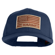 USA Brown Flag Marines Patched Solid Cotton Twill Pro Style Cap - Navy OSFM