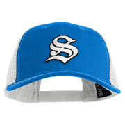Old English White S Patched Cotton Deluxe Trucker Ball Cap - Royal White OSFM