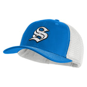 Old English White S Patched Cotton Deluxe Trucker Ball Cap - Royal White OSFM