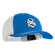 Old English White S Patched Cotton Deluxe Trucker Ball Cap - Royal White OSFM