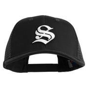 Old English White S Patched Cotton Deluxe Trucker Ball Cap - Black Black OSFM