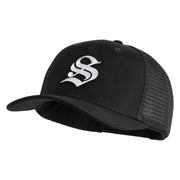 Old English White S Patched Cotton Deluxe Trucker Ball Cap - Black Black OSFM