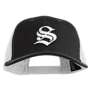 Old English White S Patched Cotton Deluxe Trucker Ball Cap - Black White OSFM
