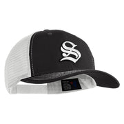 Old English White S Patched Cotton Deluxe Trucker Ball Cap - Black White OSFM