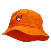 Happy Cat Embroidered Pigment Dyed Bucket Hat. - Orange OSFM