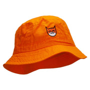 Happy Cat Embroidered Pigment Dyed Bucket Hat. - Orange OSFM