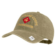 U.S. Marine Corps 4th Marine Division Embroidered Washed Solid Pigment Dyed Cotton Twill Brass Buckle Cap - Khaki OSFM