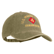 U.S. Marine Corps 4th Marine Division Embroidered Washed Solid Pigment Dyed Cotton Twill Brass Buckle Cap - Khaki OSFM