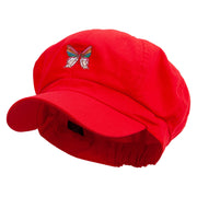 Rainbow Spring Butterflies Embroidered Cotton Elastic Newsboy Cap - Red OSFM