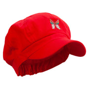 Rainbow Spring Butterflies Embroidered Cotton Elastic Newsboy Cap - Red OSFM