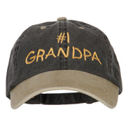 Number 1 Grandpa Letters Embroidered Pigment Dyed Wash Cap